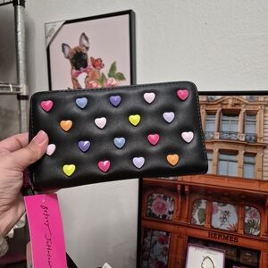 Betsey Johnson Black Wristlet with Colorful Heart Accents